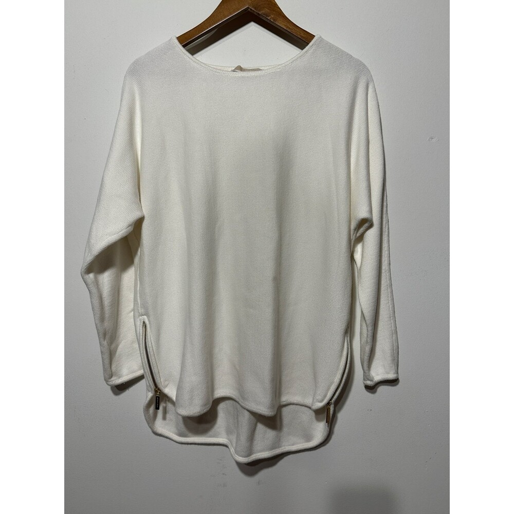Micheal Kors high low gold logo zipper sweater crew neck tunic